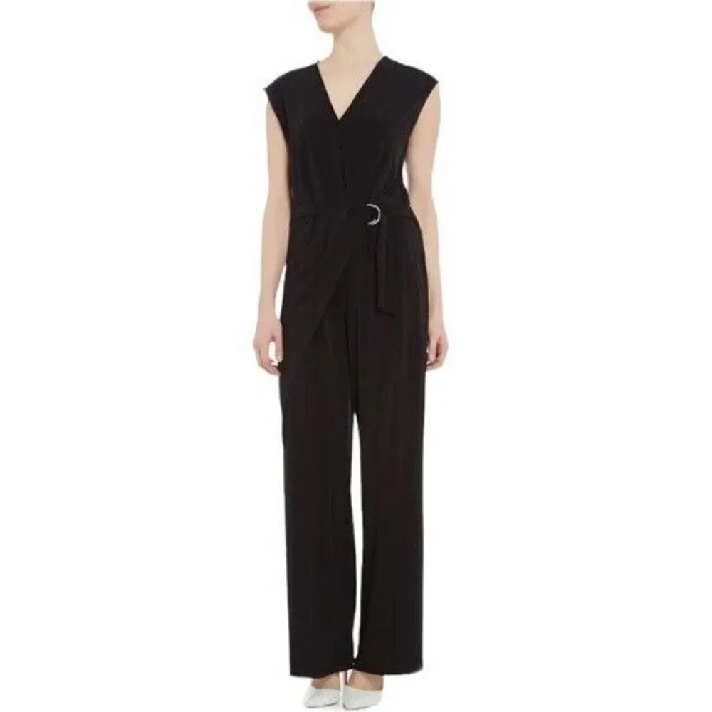 MICHAEL KORS Front Wrap Wide Leg Black Jumpsuit Size 2X NEW
